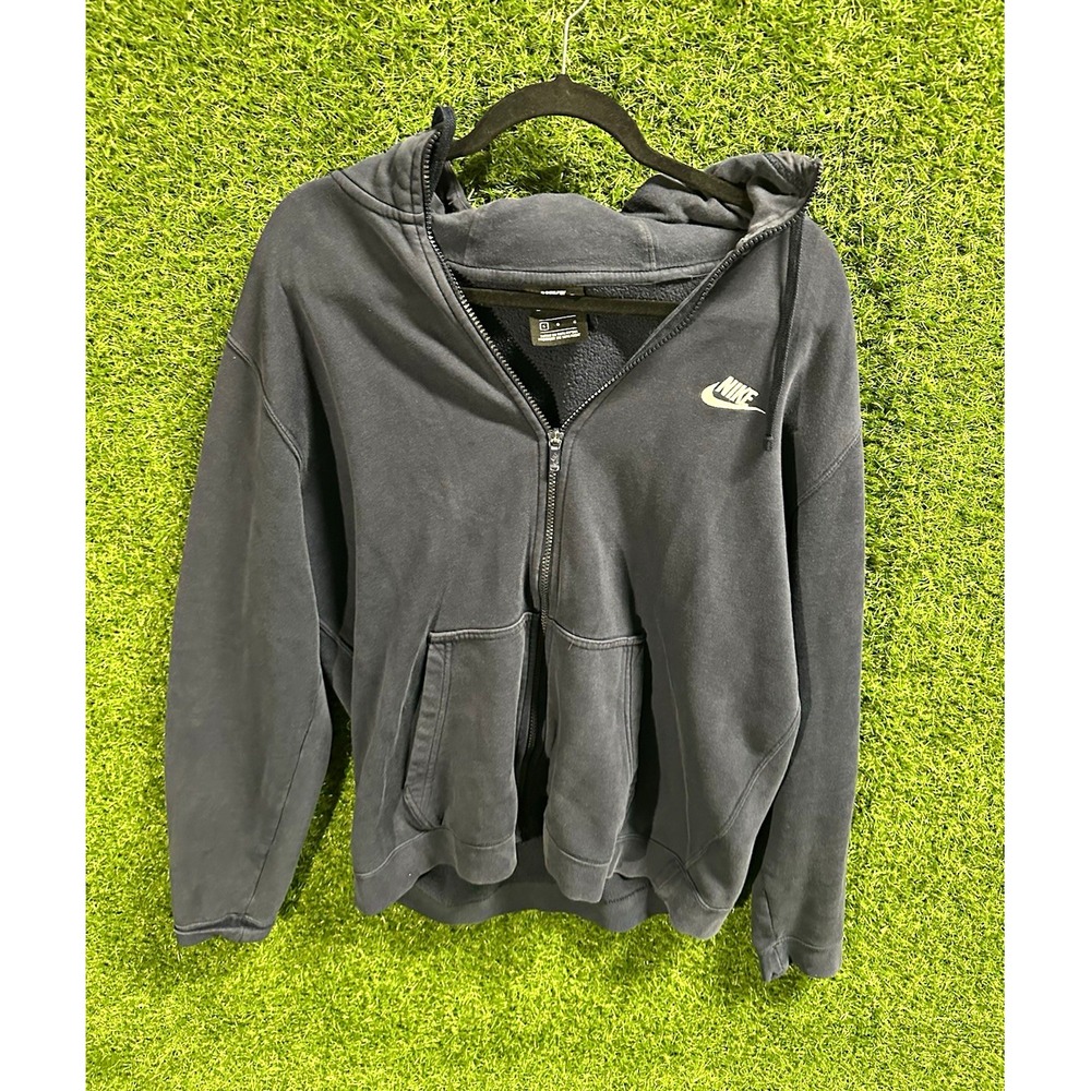 Nike Men's L Regular Navy Full Zip Cotton Blend Fleece Hoodie Pockets Logo